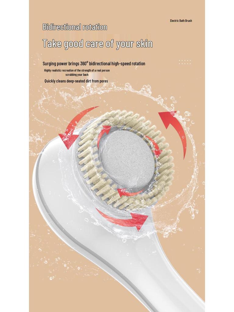 Electric Full-Body Exfoliating Bath Brush with Long Handle for Back Scrubbing and Massage