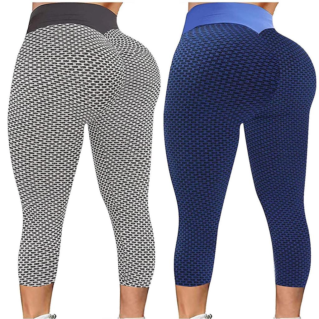 2PC Women's Casual Skinny Slim Hip Lifting Fitness Sports Yoga Seven-Point Pants