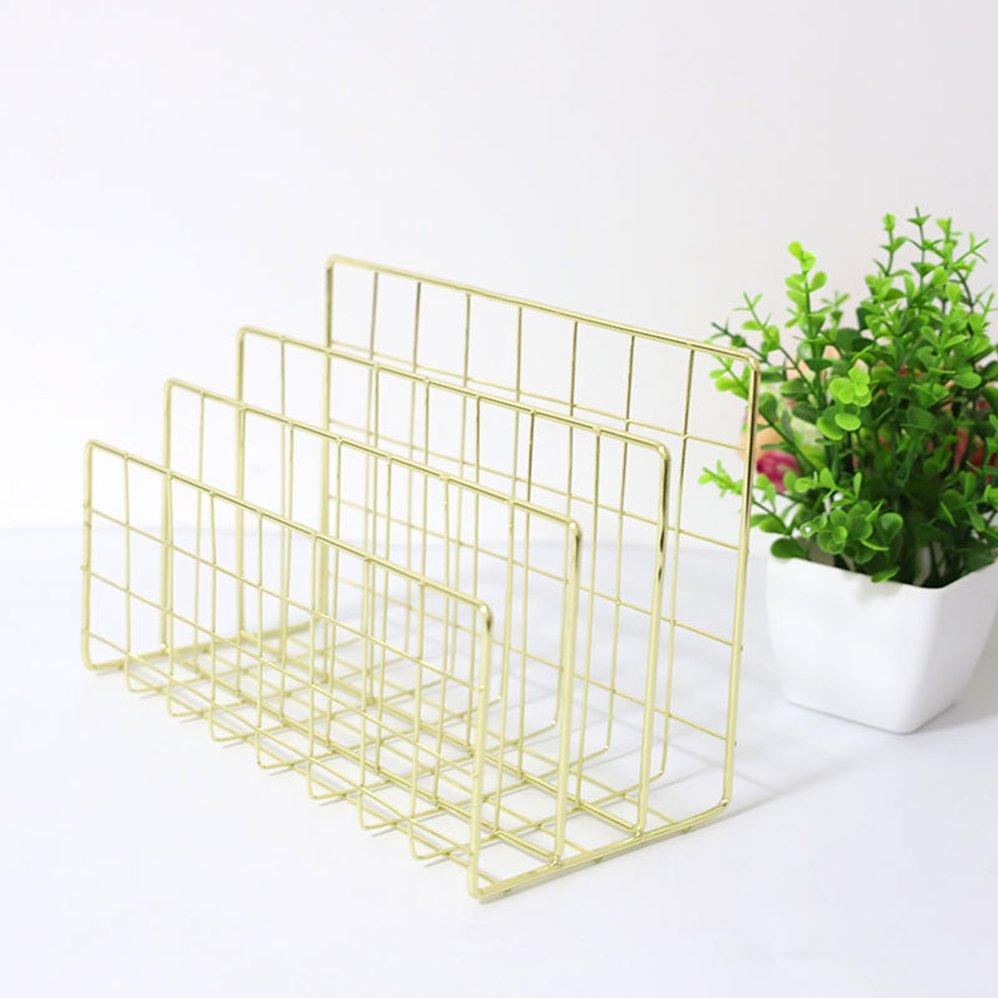 ThreeH Metal Book Stand File Book Holder Book Organizer Office Desk Art Decoration