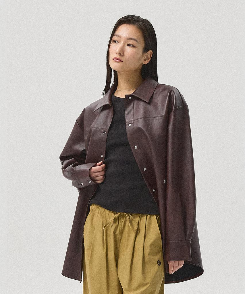 Ahre Arve Oversized Crack Faux Leather Shirt Jacket_Wiine