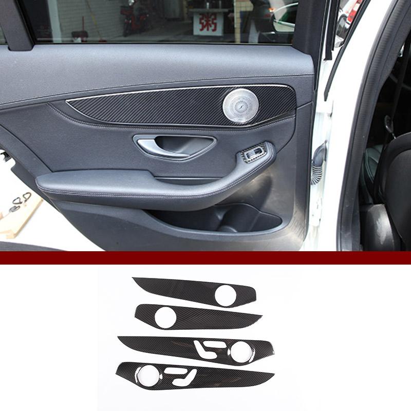 För Mercedes-Benz C-klass GLC W205 C180 2015- ABS Kolfiber Bilinteriör Dörrdekorationspanel Skyddslister Tillbehör