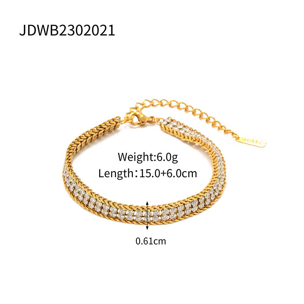 European and American ins wind 18K gold double-layer white zircon bracelet versatile titanium steel non-fading bracelet wholesale