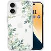 For iPhone 16 Case with Flowers, for Girls Woman, Shockproof Cute Green Tree Leaves Floral Design, Slim Anti-Scratch Clear Back Non-Yellowing