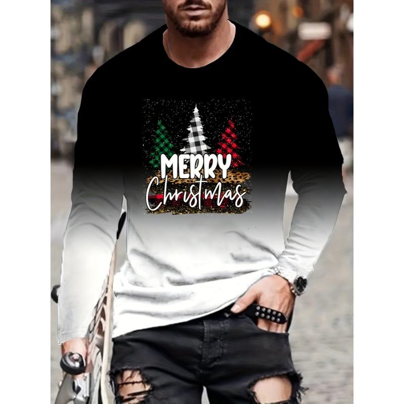 Camisetas de manga larga con estampado 3D de Papá Noel para hombre, camisetas con estampado de Papá Noel para fiesta de Navidad, moda informal para hombre, cuello redondo, manga larga
