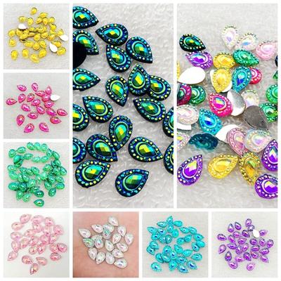 DIY 100pcs 8*12mm Drop AB Flat-back Rhinestone Stone Crystal for Wedding Decoration Clothing Accessories Buttons -A48