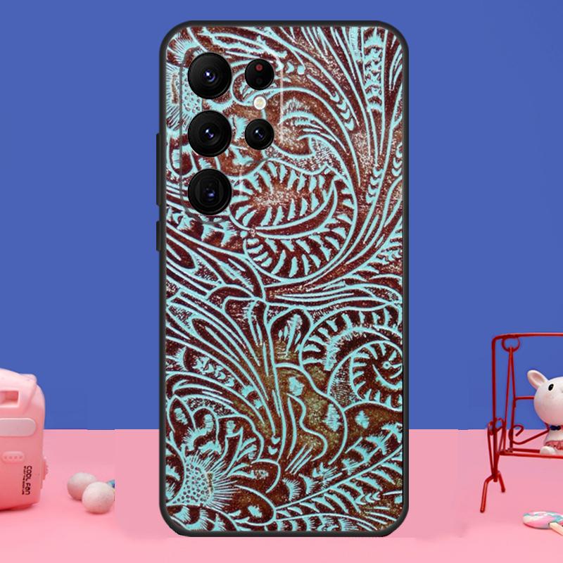 Brown Tooled Leather Pattern Case For Samsung Galaxy S24 S23 S22 Ultra S20 S21 FE Note 20 S8 S9 S10 Note 10 Plus Cover