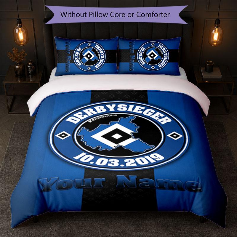 Hamburger SV Custom Name Text Bedding Set 1 Duvet Cover+2 Pillowcases Soccer Logo Personalized Gift For Special Occasion Bedroom Decor