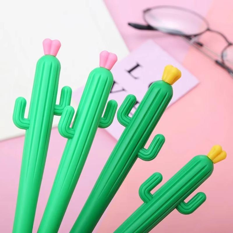 2Pcs Creative Fresh Cactus Neutral Pen 0.5mm Plant Shaped Signature Pens Student Stationery Cute Office School Supplies