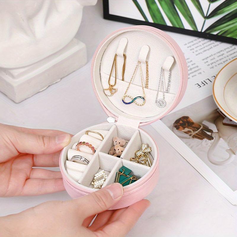 Portable Round Jewelry Box Necklaces Earrings Rings Jewelry Organizer Display Travel Jewelry Case Boxes Pu Leather Storage Box