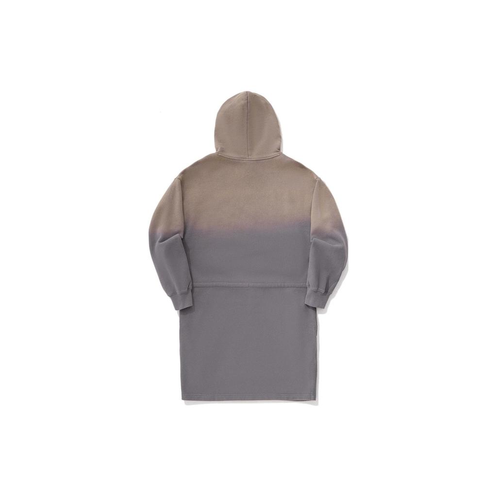Li Ning Farbverlauf Kapuzenpullover Locker Langarm Kleid Damen Kleider Rauchgrau ASKU010-1