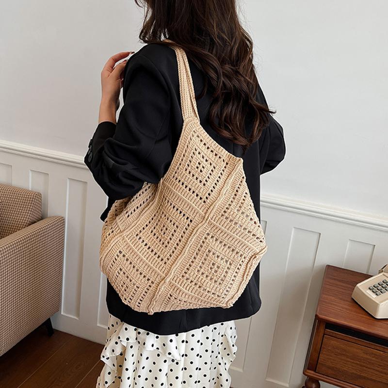 Fabric Hollow Out Large Capacity Shoulder Bags Contrast Color Women's Bags Commuting Versatile Crossbody Bags