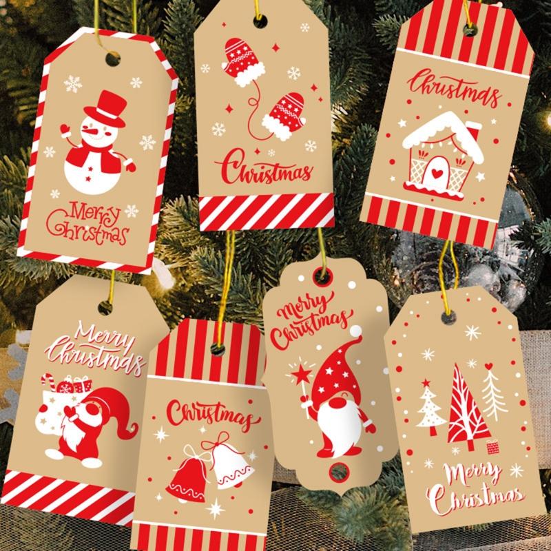 100pcs Merry Christmas Tags Labels with Jute TwineHemp rope String Gift
