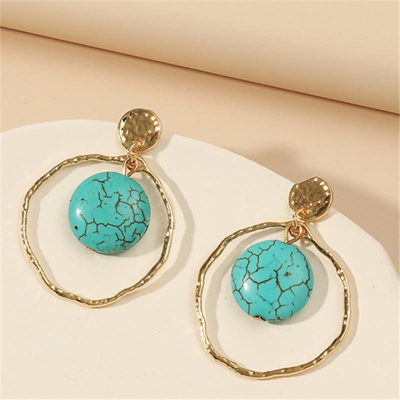 

Серьги в европейском и американском стиле ретро в национальном стиле и минималистском стиле Серьги-подвески с геометрическим голубым камнем 2.5-3 cm синий