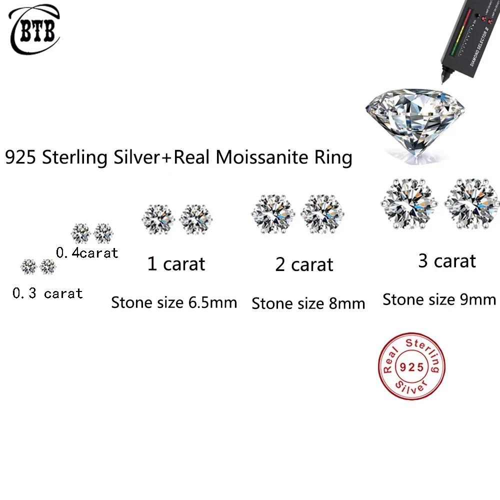 Cbtb 925 Silver GRA Certified 0.5-3CT Real Moissanite D Color VVS1 Six-jaw Stud Earrings Women Wedding Band Jewelry