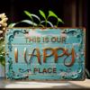 "This Is Our Happy Place" Vintage Metal Sign, Rustic Wall Decor for Home, Restaurant, Man Cave & Coffee Shop