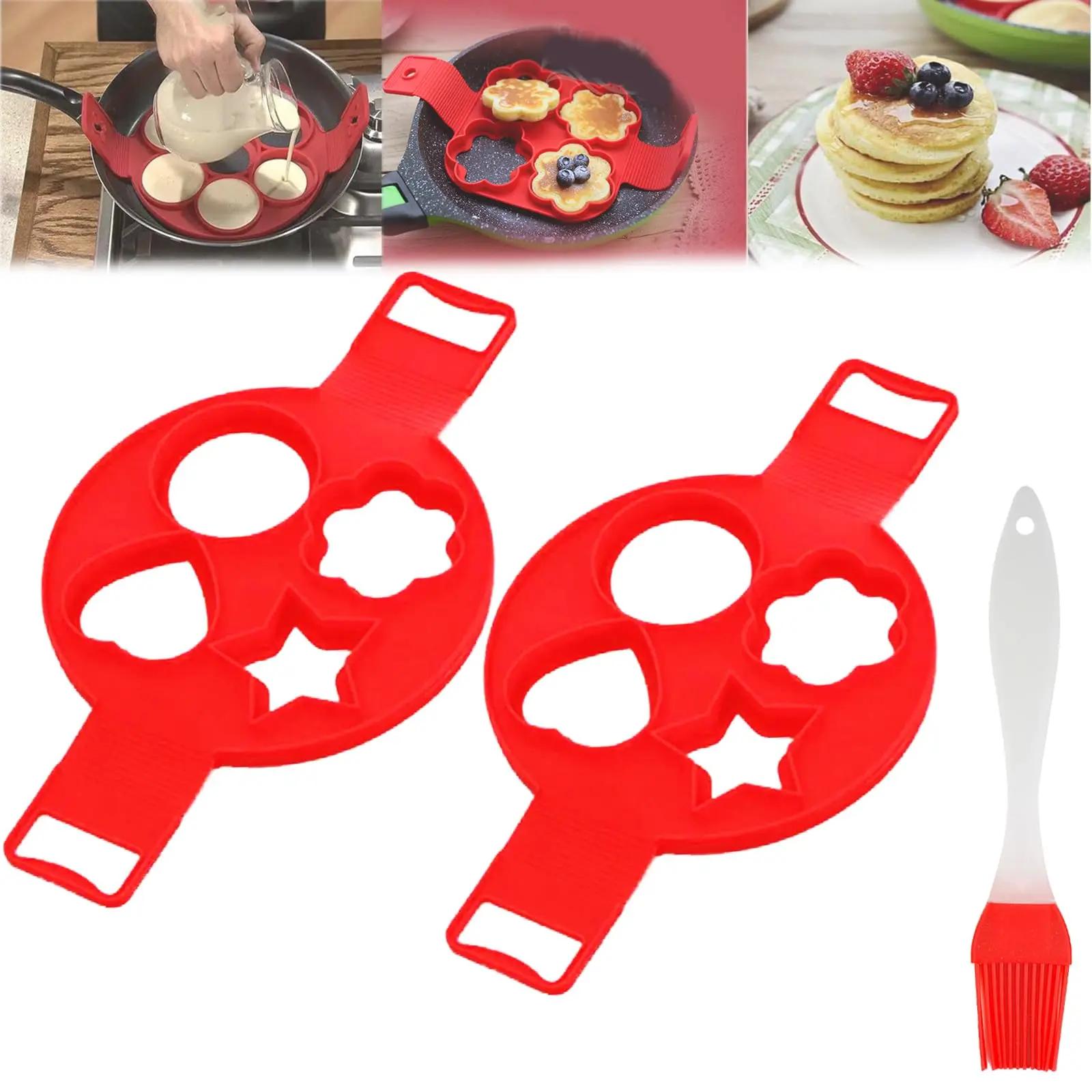 2 шт. Силиконовая форма для блинов Flip N Cook, переворачивающаяся и готовящая, мини-формы для блинов с кисточкой, форма для яиц для завтрака, многоразовые инструменты для выпечки