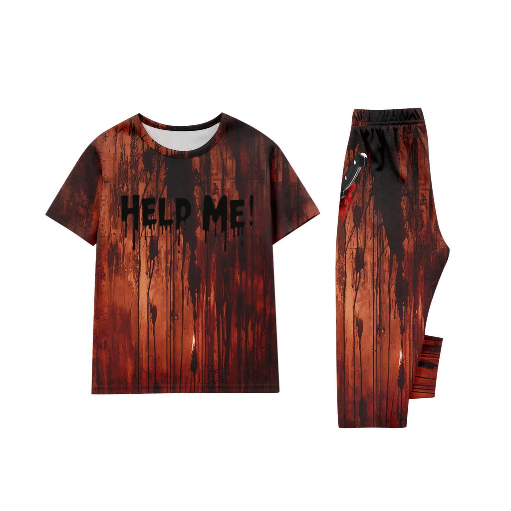Print Cute Family Set Pajamas, Home Clothes, Family Set short Sleeve Top Pants Set