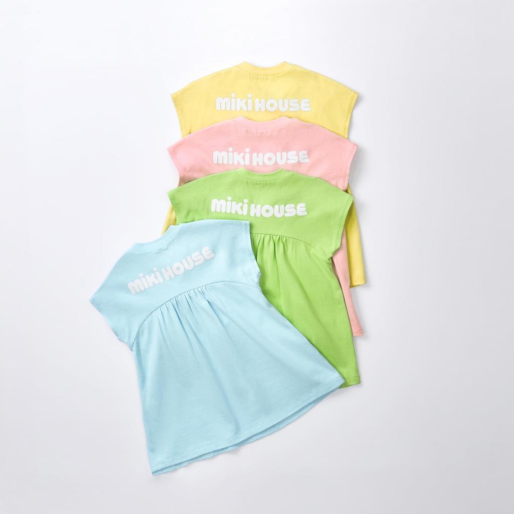 MIKI HOUSE Back Logo Short Sleeve Dress, Solid Color, Logo, Girls' Baby/Kids' Clothing, Kindergarten/School, Pink, 10-1911-683, 110cm
