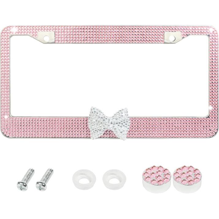 License Plate Frames,Car Accessories License Plate Frame,BlingLicense Plate Holder,Rhinestone License Plate Frame,License Plate Frames for Women,Fits розовый