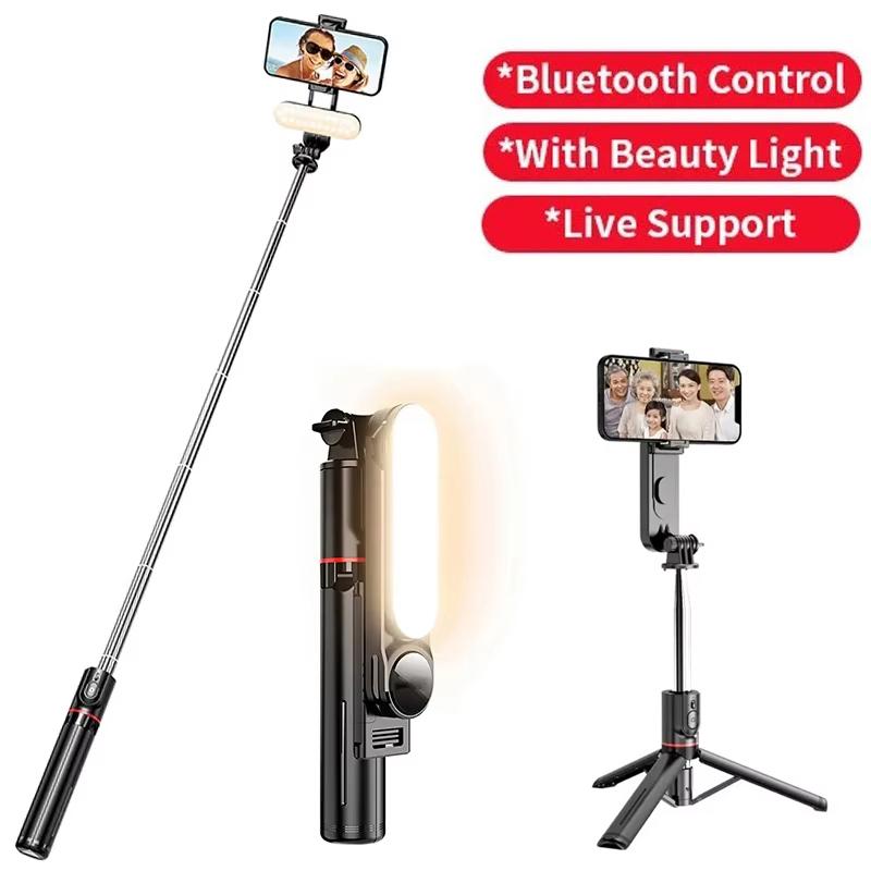 Wireless Bluetooth Selfie Stick Foldable Portable Tripod With LED Fill Light Extendable Stand For Android Phone Live Streaming