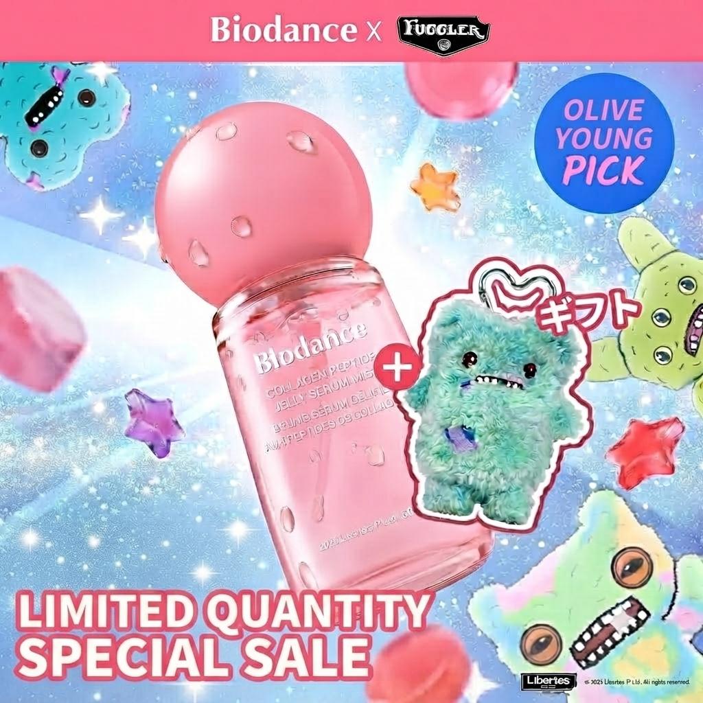Biodance Kollagen-Peptid-Gelee-Serum-Nebel Feuchtigkeitsspendender Glow Gesichtsnebel Set 50 ml + Pugler Tasche Geschenk pink