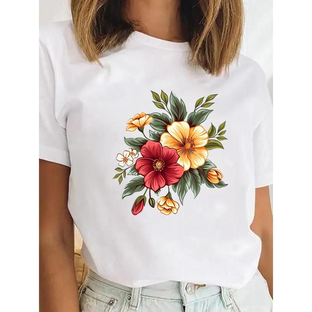 Fashion Graphic Tee Sweet Trend Flower Cute Clothes Clothing for Women Female Casual Top Print T-shirts