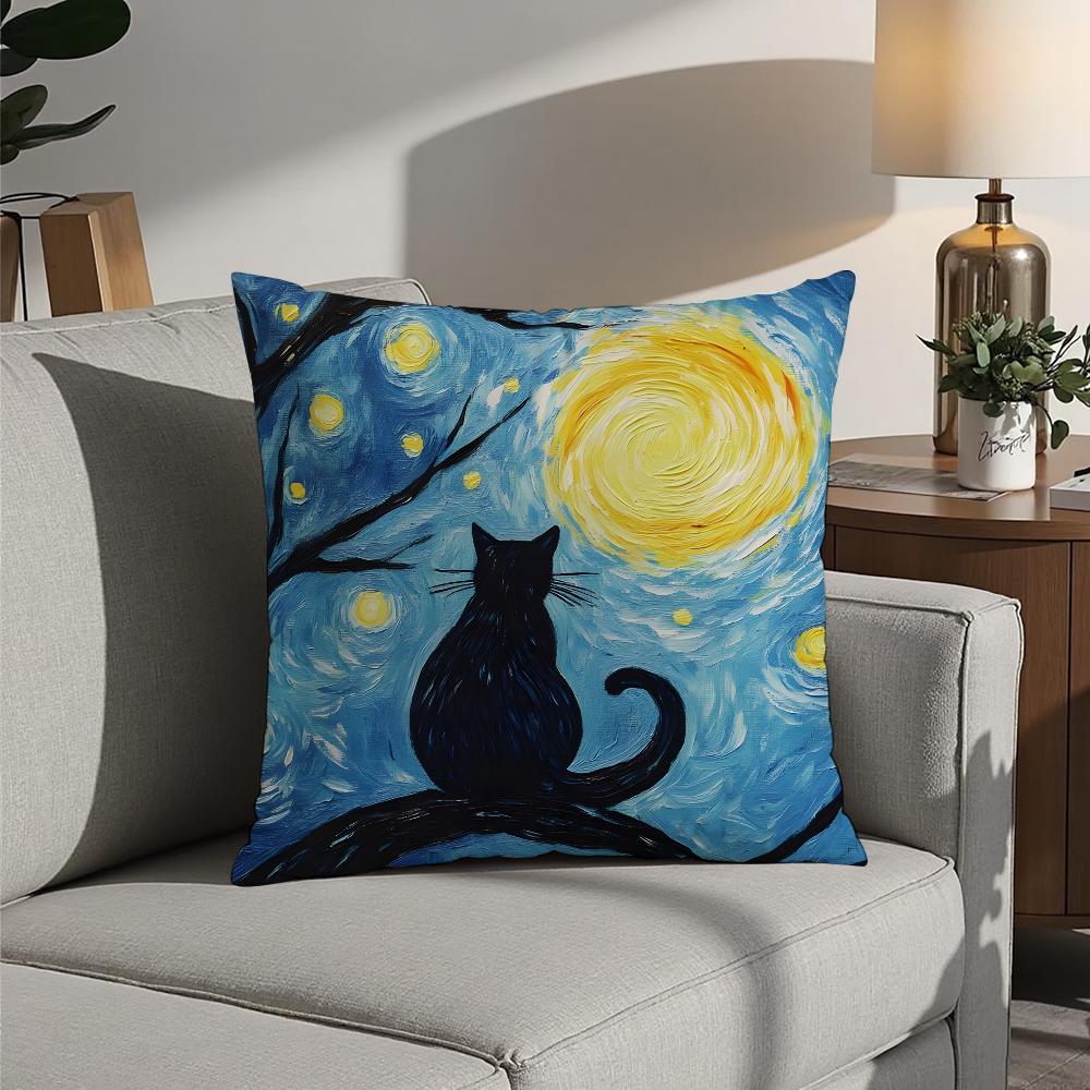Starry Sky Van Gogh Art Oil Painting Pillow Case 3D Print Polyester Fiber 40*40Cm Home Sofa Throw Decoration Festival Gift