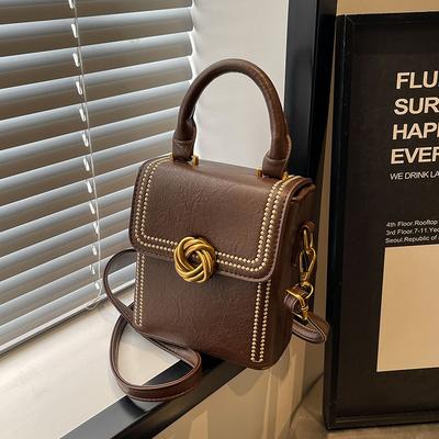 Small Square Box Handbag Women's Retro Niche Versatile Fashion Maillard Color Small Bag Casual Fashion