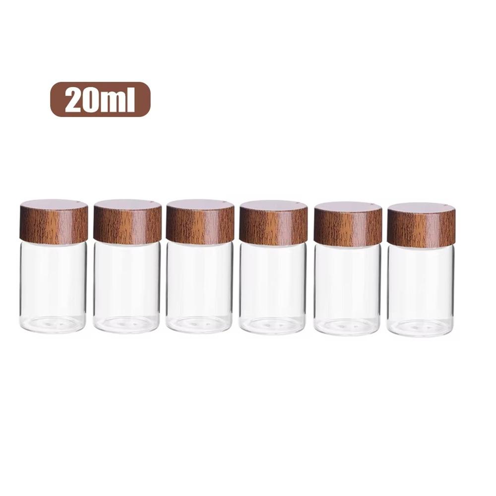 6PCS 10/20/30 ML Wooden Lid Mini Glass Bottles Transparent Food Grade Small Spice Jars Golden Bean Bottle Sealed