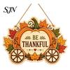 Thanksgiving Door Hanging Ornament Front Sign, Pumpkin Turkey Pattern Hanger, Autumn Decorative Wooden Plaque Harvest Wall for Farmhouse Porch
