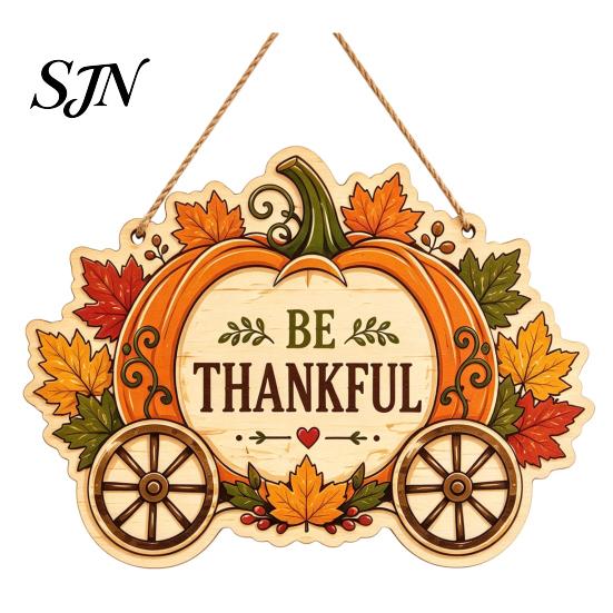 Thanksgiving Door Hanging Ornament Front Sign, Pumpkin Turkey Pattern Hanger, Autumn Decorative Wooden Plaque Harvest Wall for Farmhouse Porch