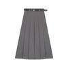 Women's Pleated A-Line Long Skirt, High Waist, Slim, Academy Style, Gray or Black, Autumn