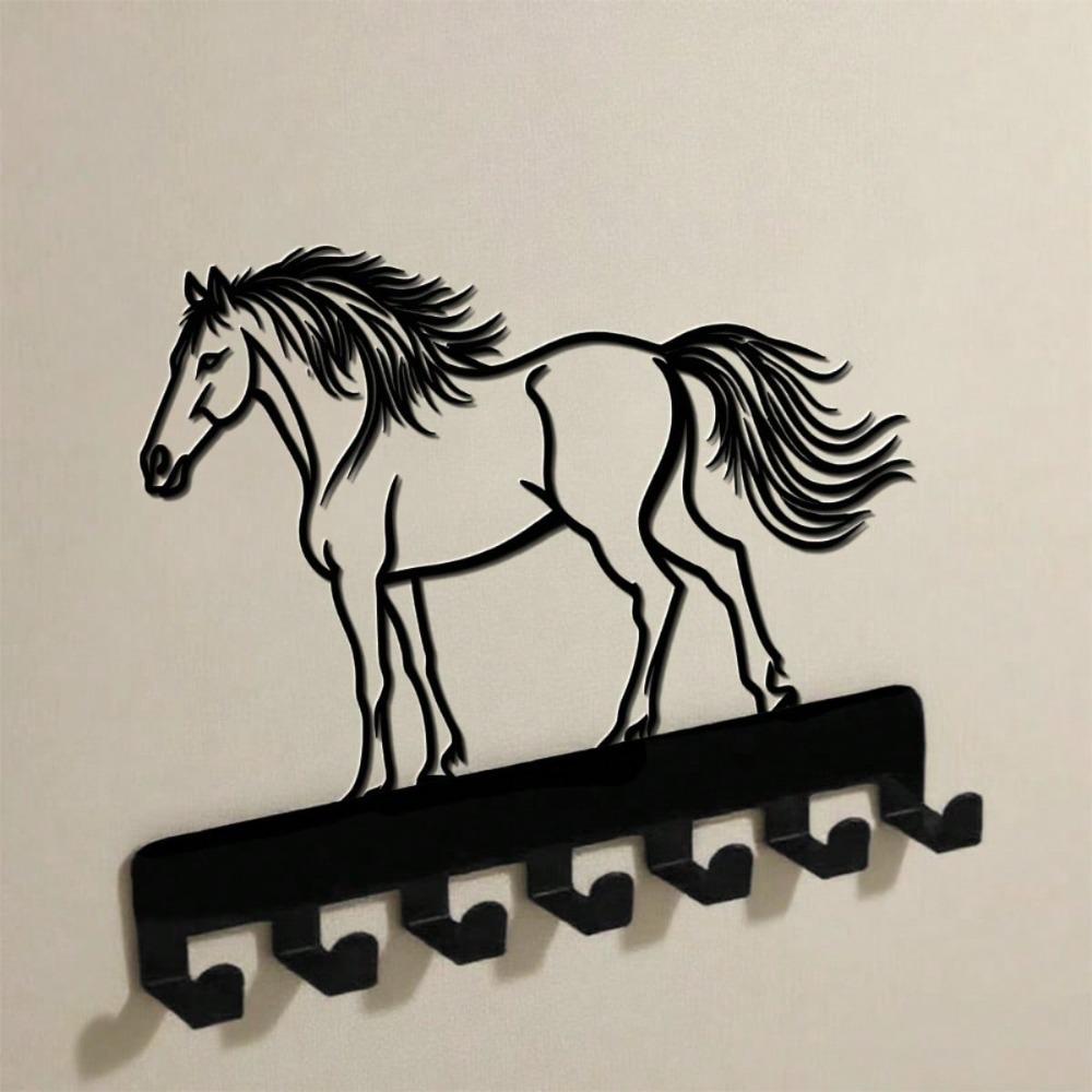 Equestrian Key Hook Wall Rack 7 Hooks Rustproof Horse Shoe Home Decor
