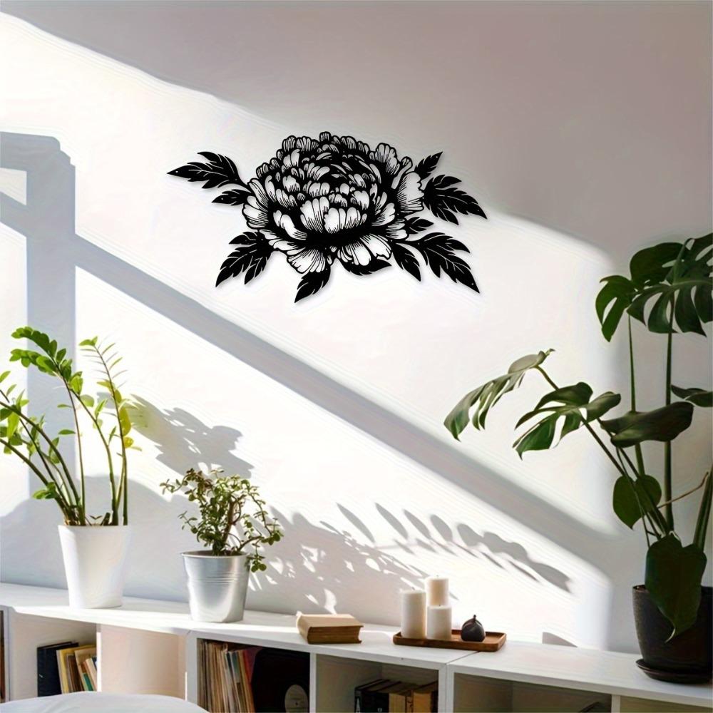 Metal Peony Wall Art 15.75x8.43 Inch Black Floral Sculpture Modern Minimalist Home Decor Living Room Office Housewarming Gift Mother Father Holiday