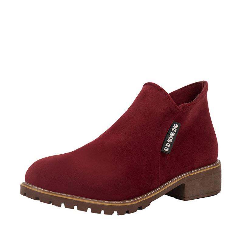 

2018 autumn and winter new velvet Martin boots women s side zipper short boots women s low heel low tube student college style women 42 бордовий