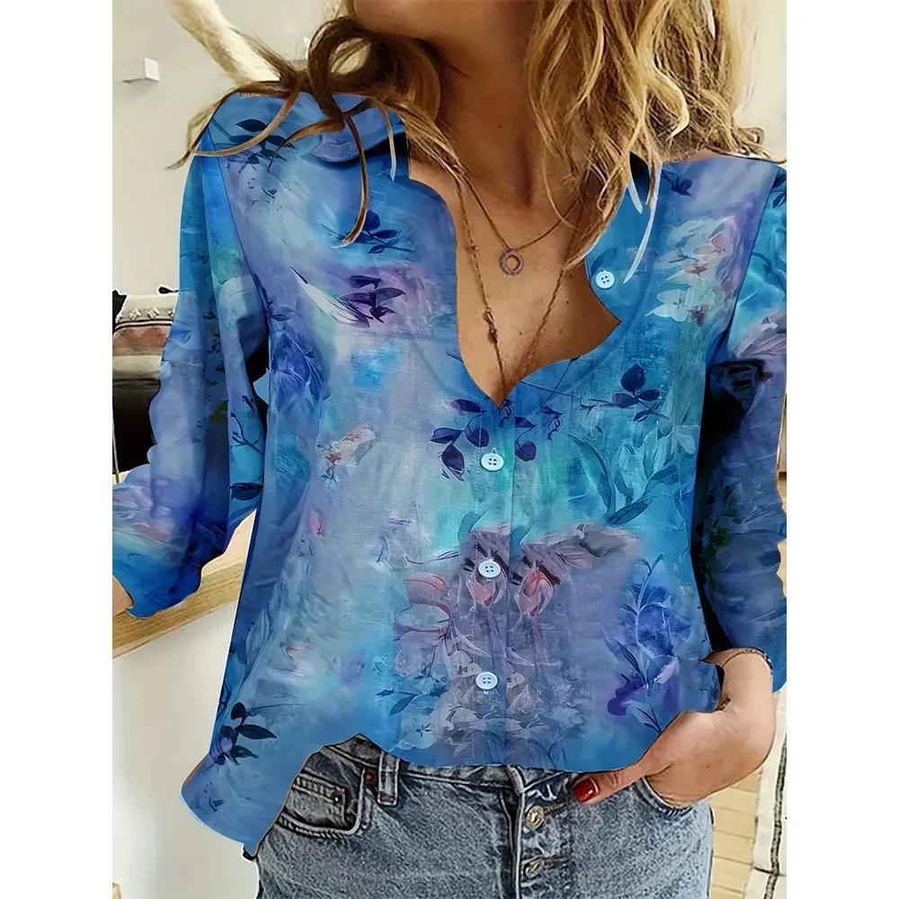 Fashion Long Sleeve Shirt Single-Breasted Lapel Top Floral Printed Button Shirts Women's Clothing Autumn Blouses Elegant Office