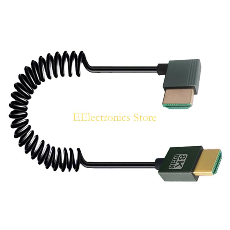 B03C High Performances HDMIcompatible Male to Male Coiled Cable 8K@60Hz Stretchable for Camera