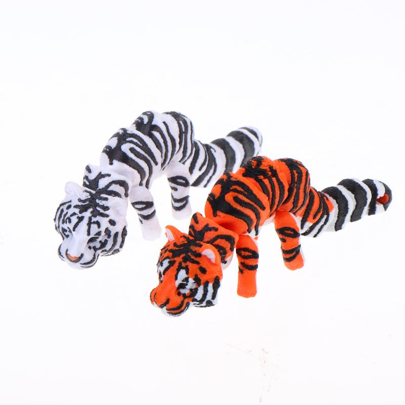 3D Printed Articulated Tiger Statue Smooth Edges Movable Joints for Living Room Shelf Decor