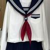 Red Triangular Sailor Uniform Scarf with Embroidery and Large Bow Tie - Japanese Academy Style