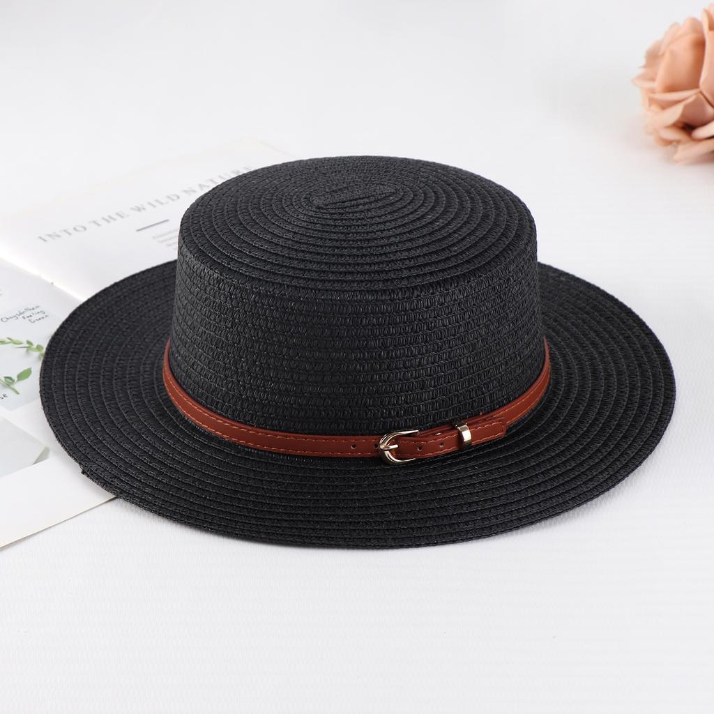 Summer women's vacation seaside cool hat rhinestone letter belt personalized British style retro flat top sun hat