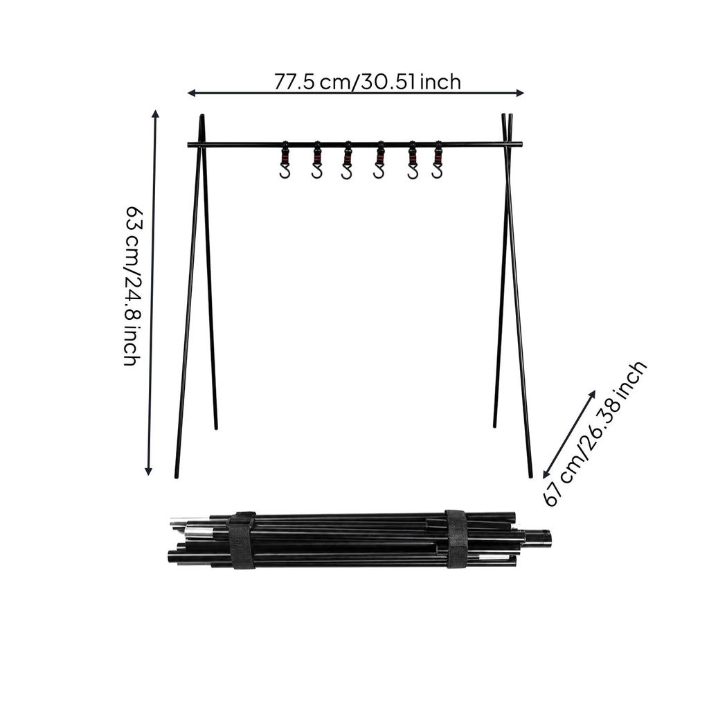 Foldable Camping Rack with Hanging Hooks Compact Triangular Freestanding for
