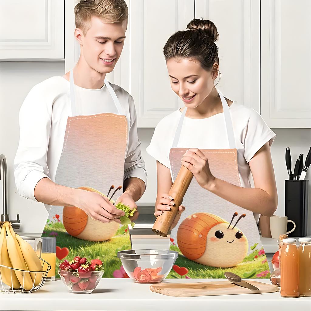 1pc 2D Cute Snail Apron Linen Kitchen Baking Cooking Garden Party Funny Animal Design Adjustable Neck Strap Home Use