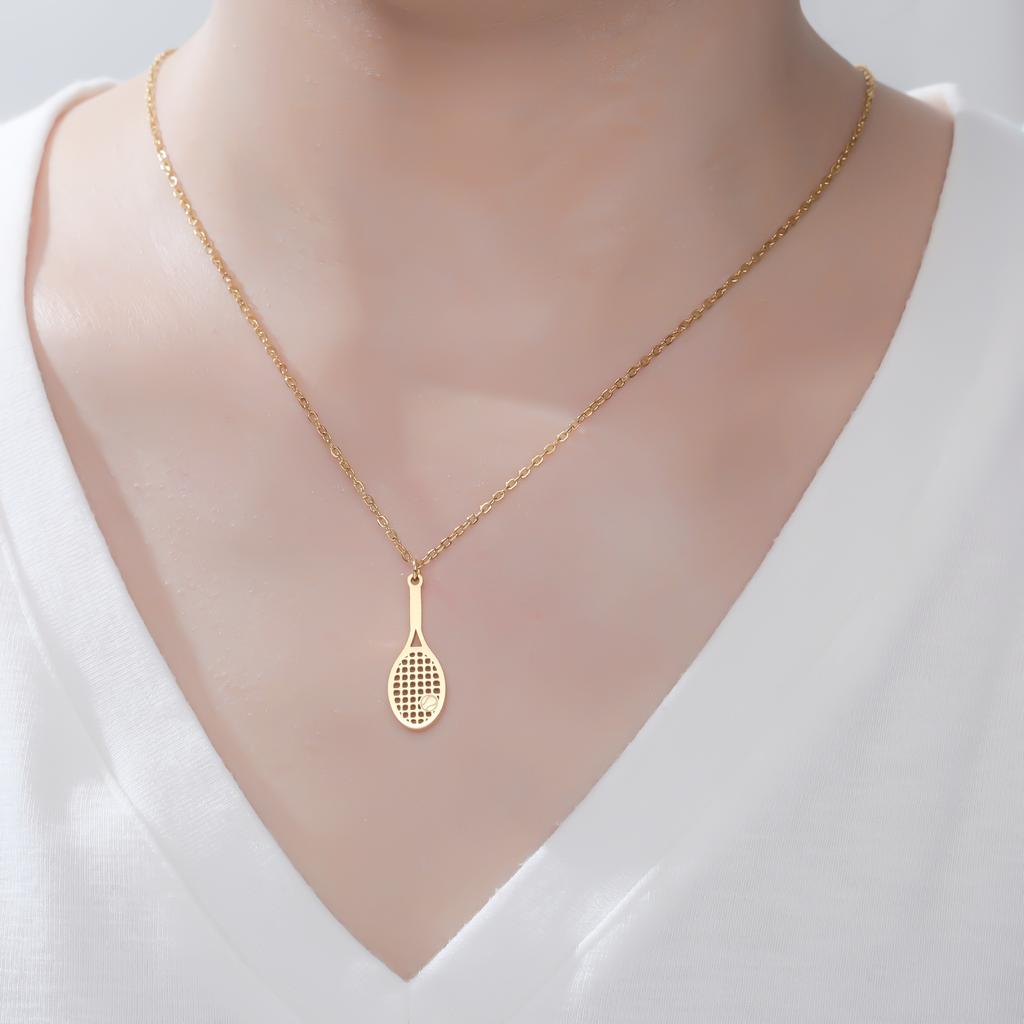 Sport Tennis Racket Pendant Women's Necklaces 2026 Stainless Steel Trendy Jewelry Gold Color Tennis Ball Necklaces Birthday Gift