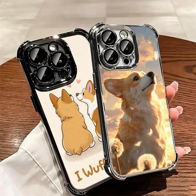 Corgi Dog Cute Plating Phone Case For Iphone 16 17 Pro Max Air 16E 14 15 Plus 12 13 Mini Anti-Fall Airabag Cover