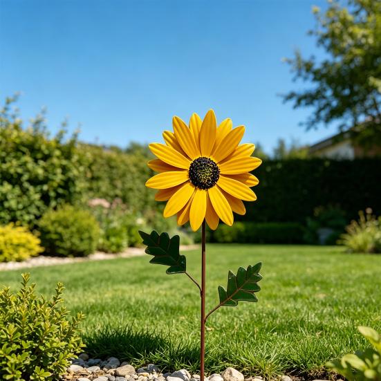 Metal Sunflower Garden Stake Decorative Iron Sunflower Stake Outdoor Flower Yard Art Stake for Patio Lawn Pathway Flower Bed Decor