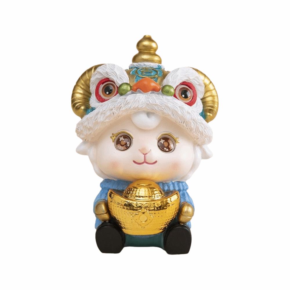 Cute Lion Dance Sheep Figurine Chinese Style Resin Ornament Wealth Zodiac Sheep Statue  New Year