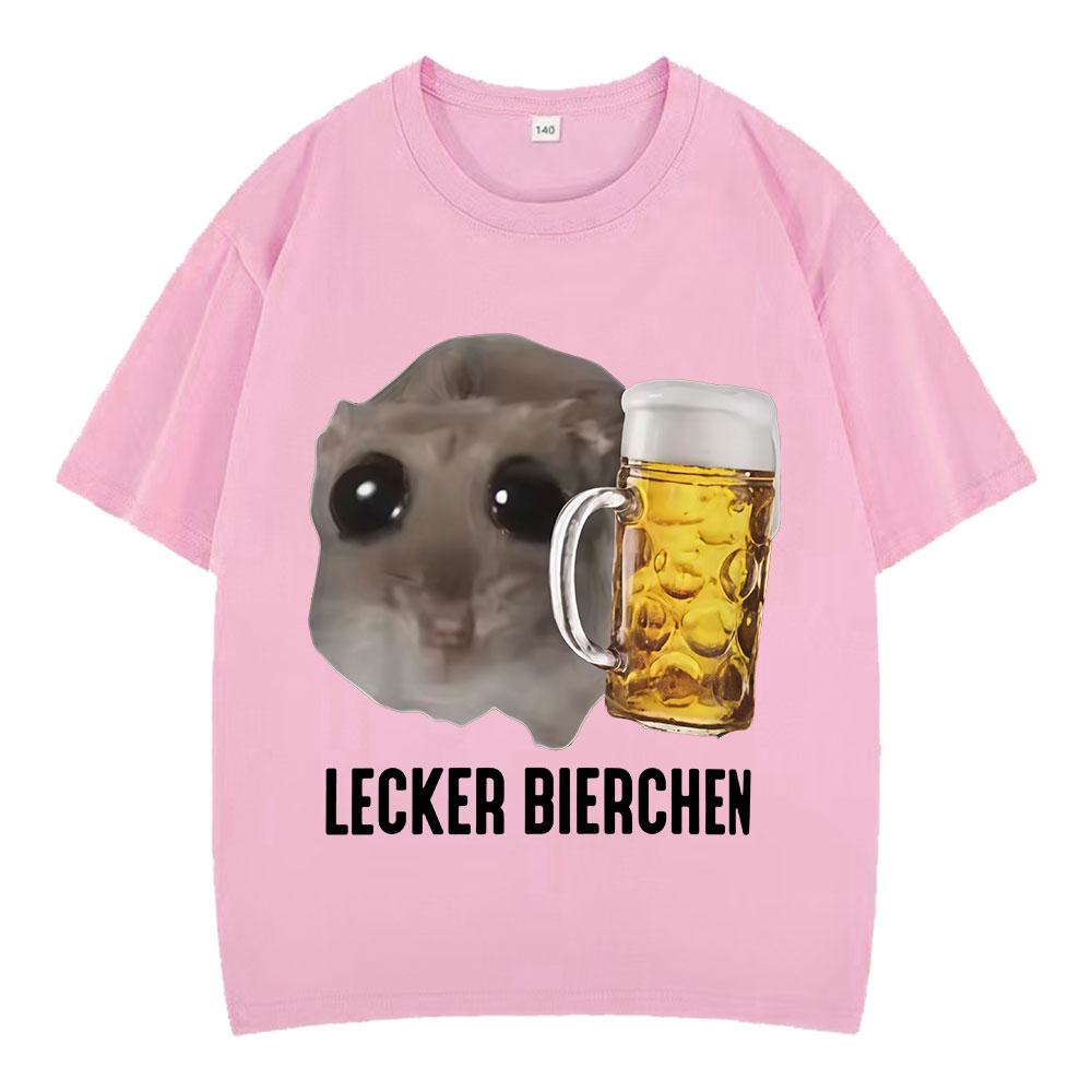 Sad Hamster Delicious Beer Funny Meme Kawaii Tshirt Unisex Unisex Fashion Hip Hop Tshirts Shortsleeved Cotton Loose T Shirts
