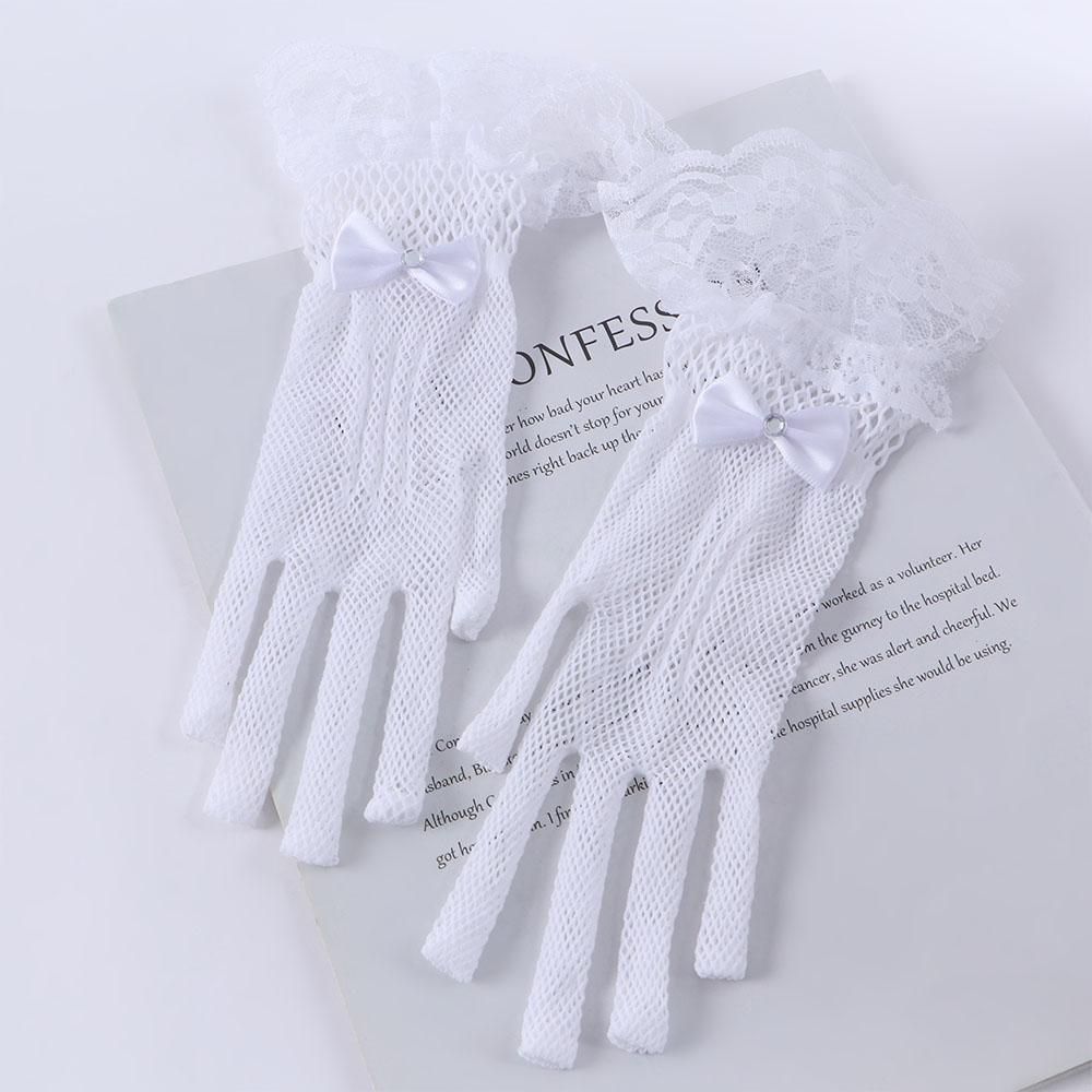 Sexy Flower Crystal Bow Anti-UV Wedding Gloves Women Driving Gloves Sun Protection Mittens Lace