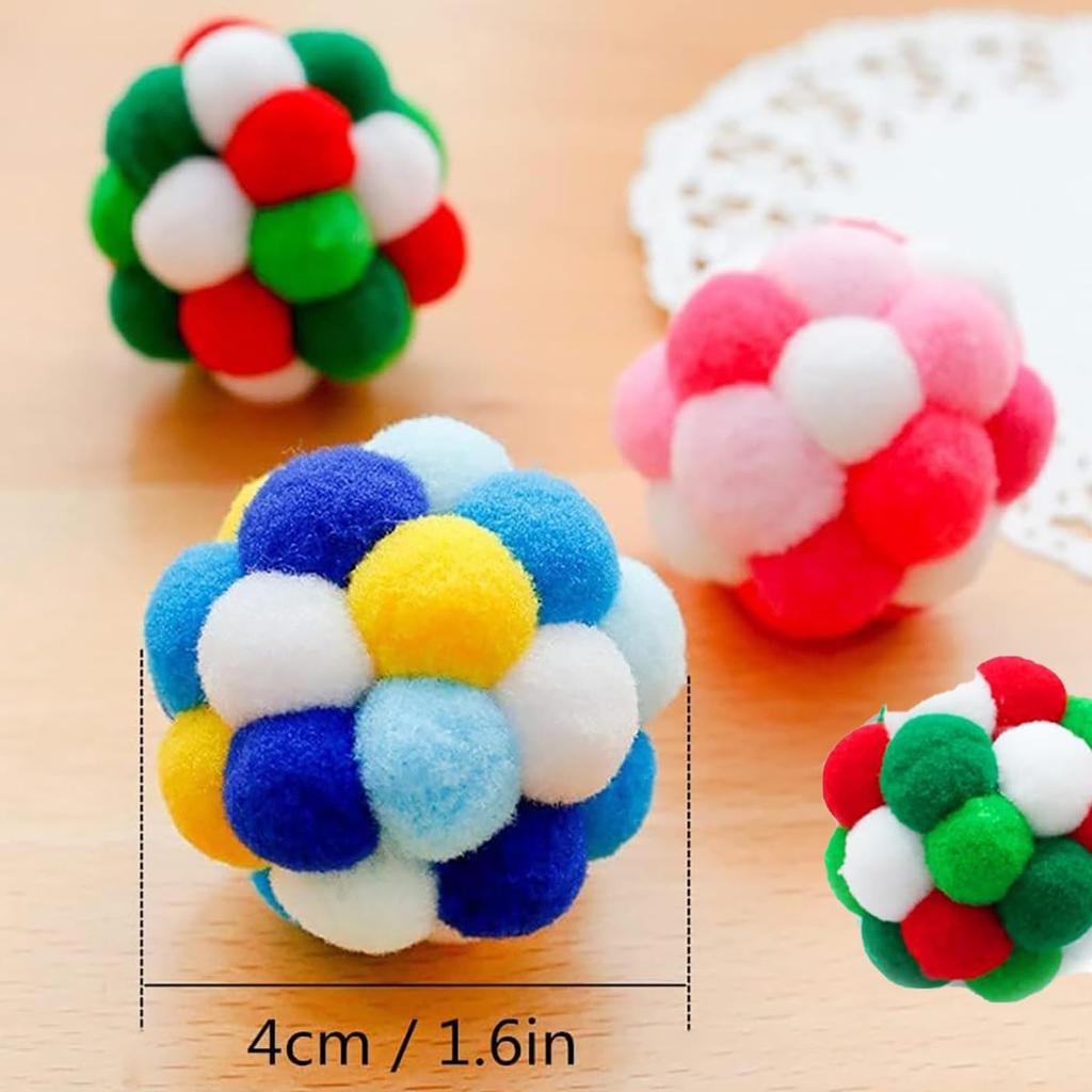 Mirhua Cat Pom-Pom Balls, Pet Toy, 3-Piece Set, Exercise Relief for Kittens and Adult Cats (Green, Blue, and Pink)