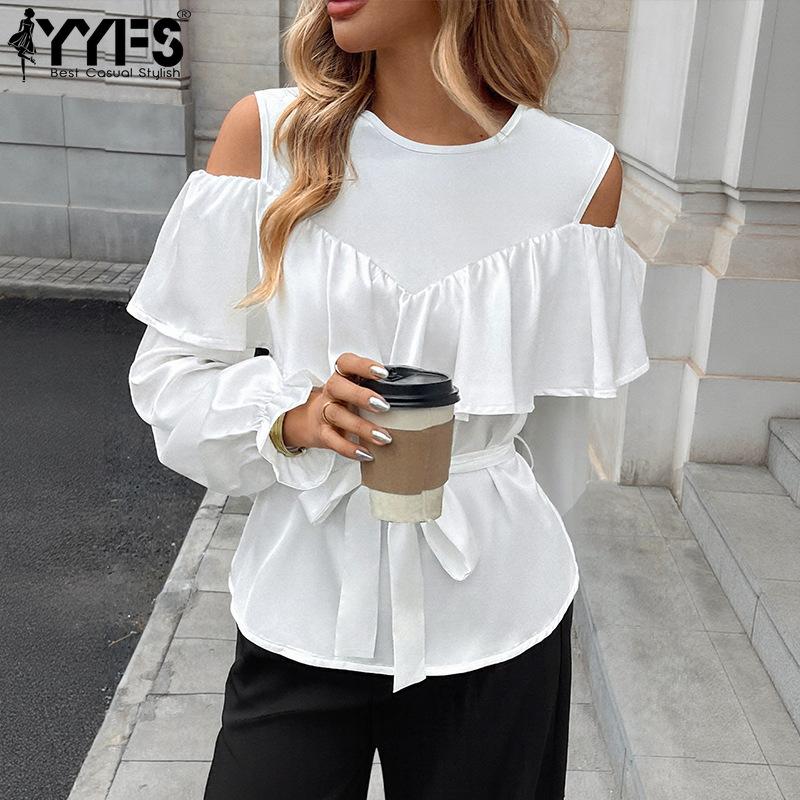 YYFS Women's Fashion Casual Spring Autumn Solid Color Print Long Sleeve O-Neck Blouses & Shirts